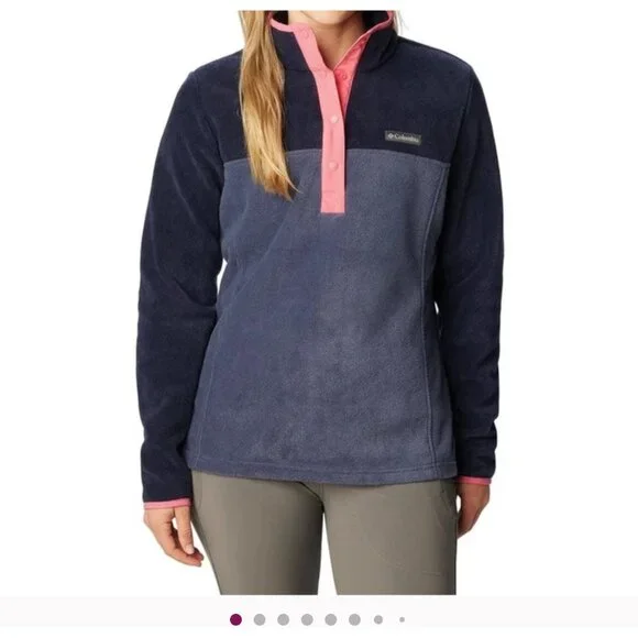 Columbia Womens XS Fleece Pullover Nocturnal & Camellia Rose Half Snap Closure - Picture 13 of 13